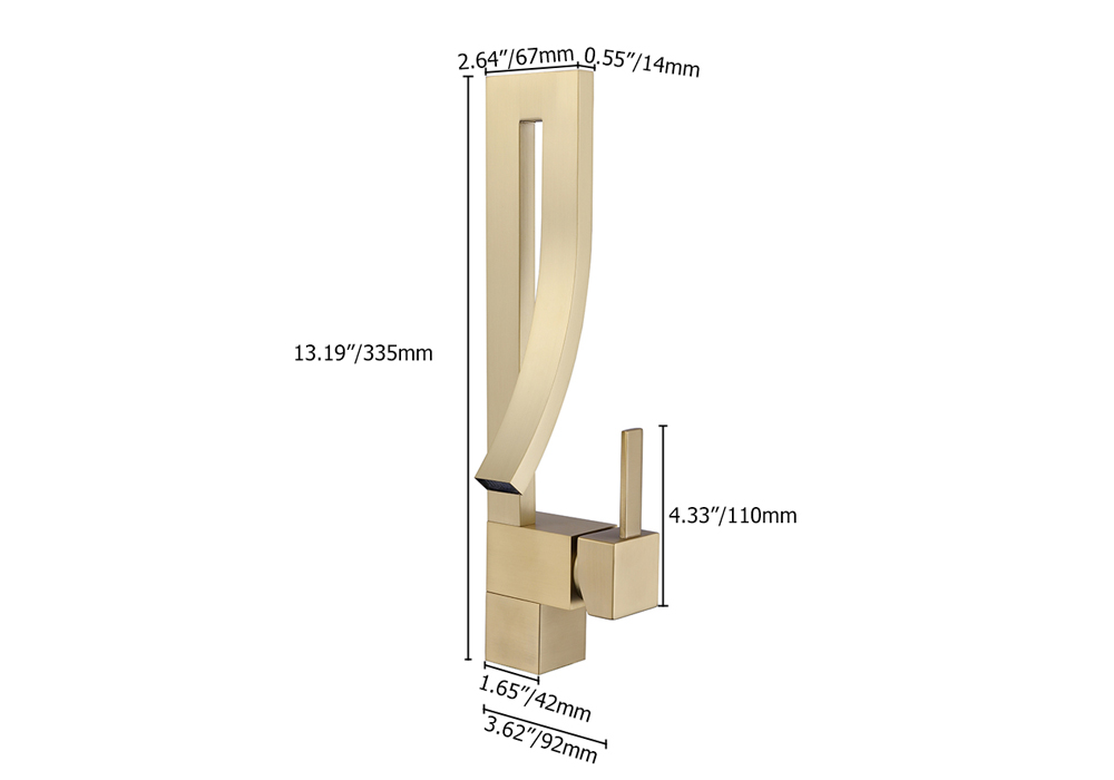 Brushed Gold Waterfall Bathroom Basin Tap Single Hole Single Handle Brass Modern Style