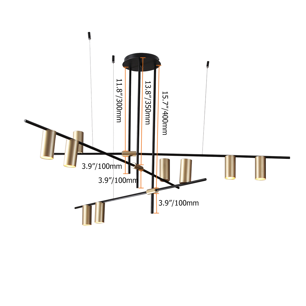 Modern Nordic Gold Cylinder Adjustable Black Branch 9Light Pendant