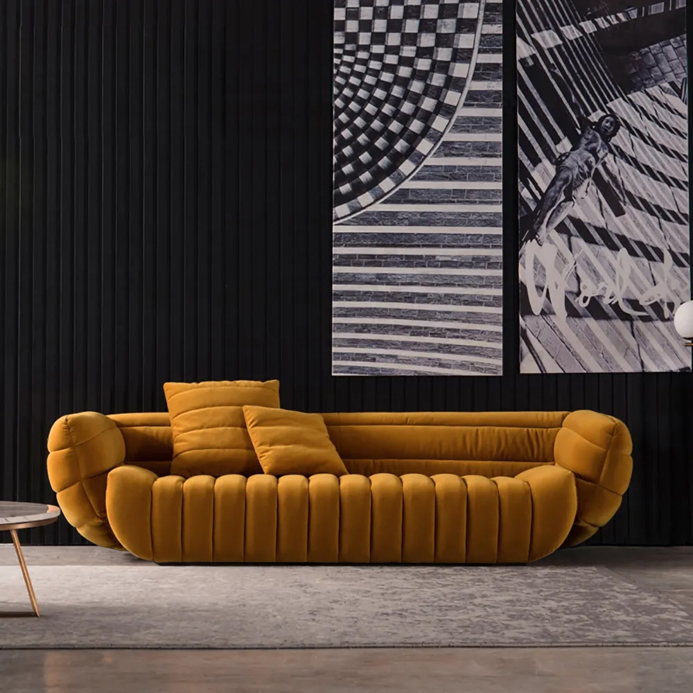 85" Yellow Velvet Upholstered Sofa 3-Seater Sofa Luxury