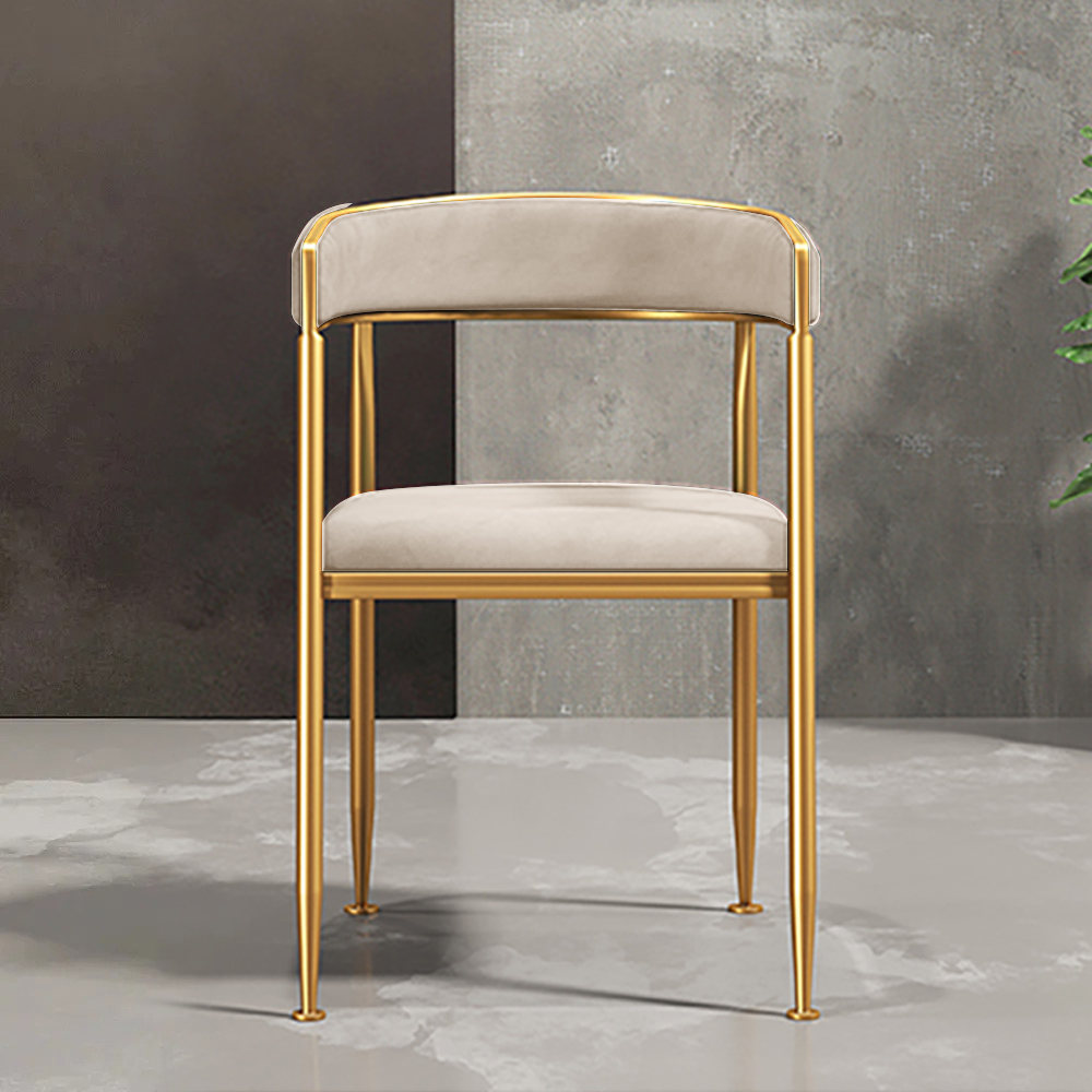 Modern Velvet Upholstered Dining Chair with Gold Metal Leg in BeigeHomary