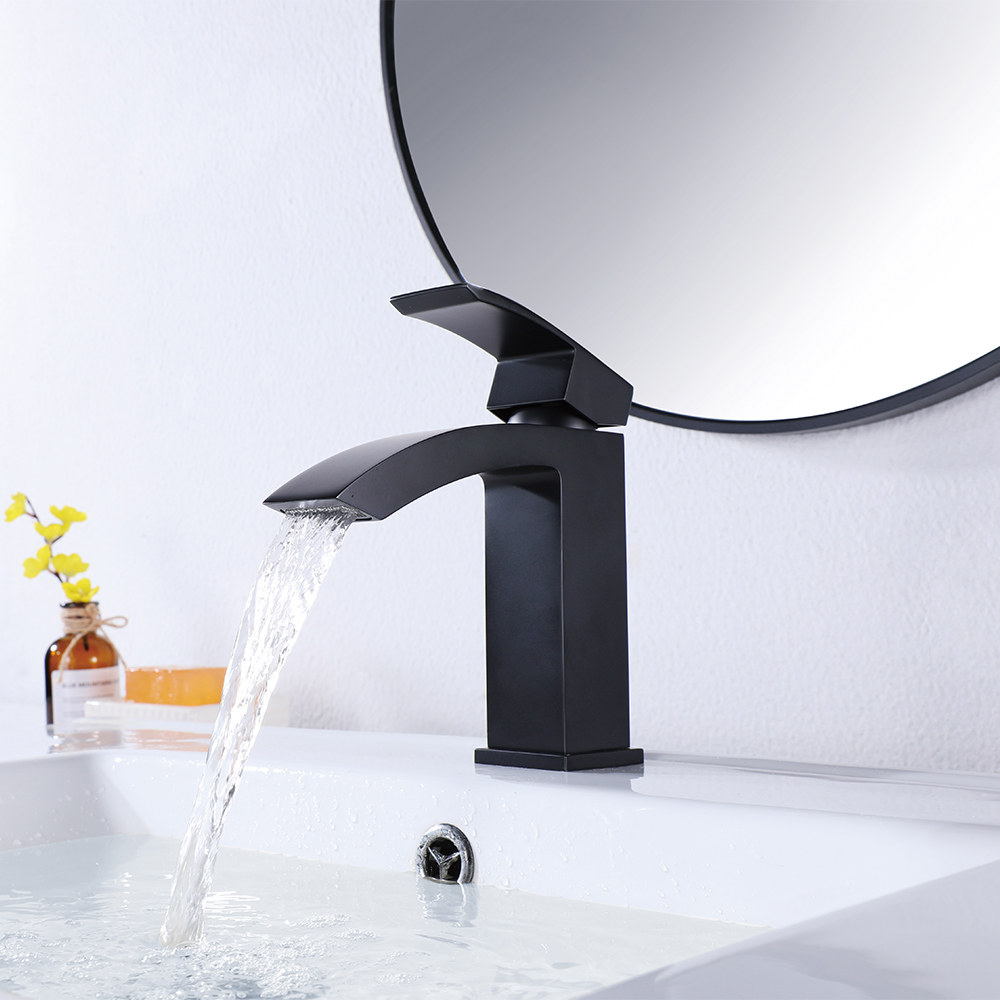 Black Monobloc Bathroom Basin Tap Brass Deck Mounted Contemporary Style