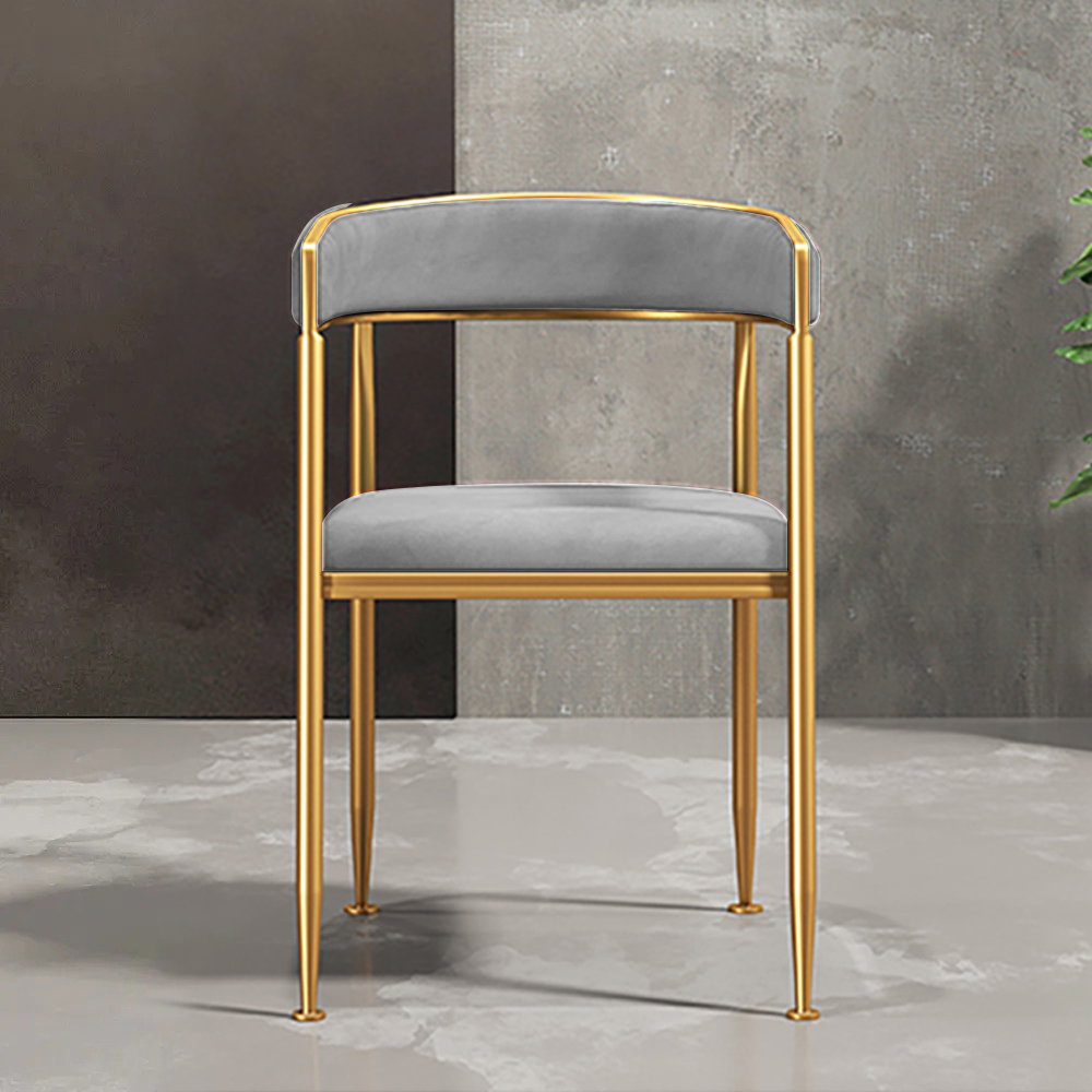 Grey Modern Dining Chair Velvet Upholstered Accent Arm Chair with Gold Leg