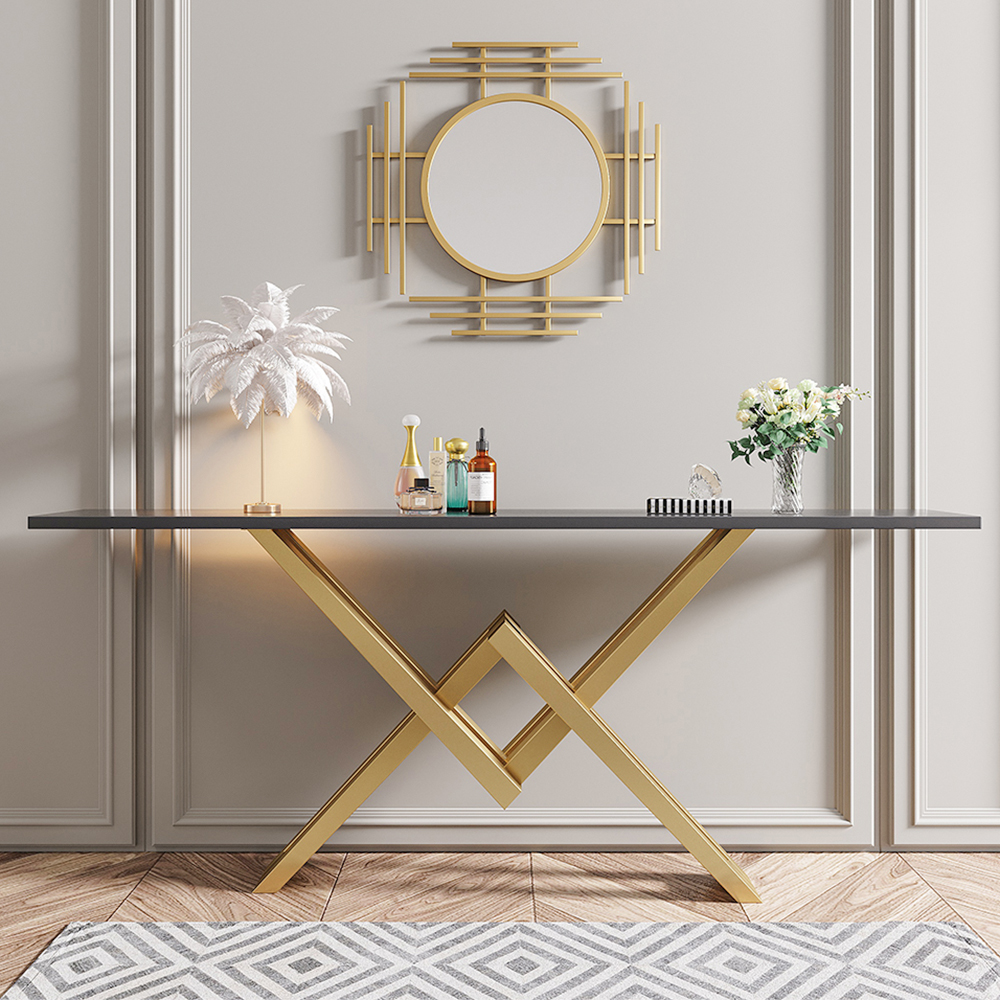 1800mm Black & Gold Narrow Console Table Accent Table For Hallway X