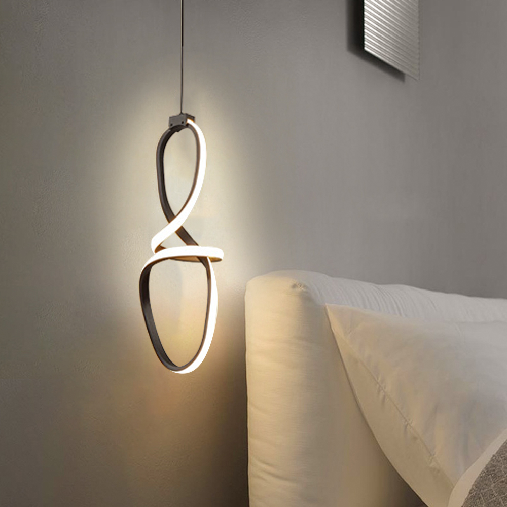 Modern Black Geometric Pendant Light LED Hanging Light Adjustable Height