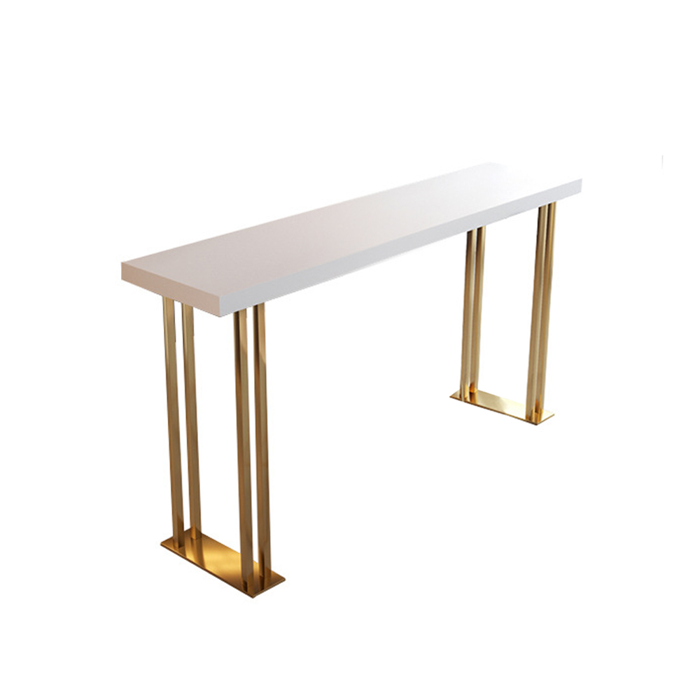 Hover 63" Modern White Counter Height Bar Table with Wood Top & Gold