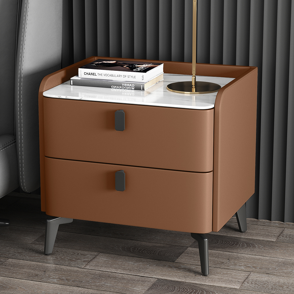 Modern nightstand with 2 drawers bedroom nightstand in orange faux marble top