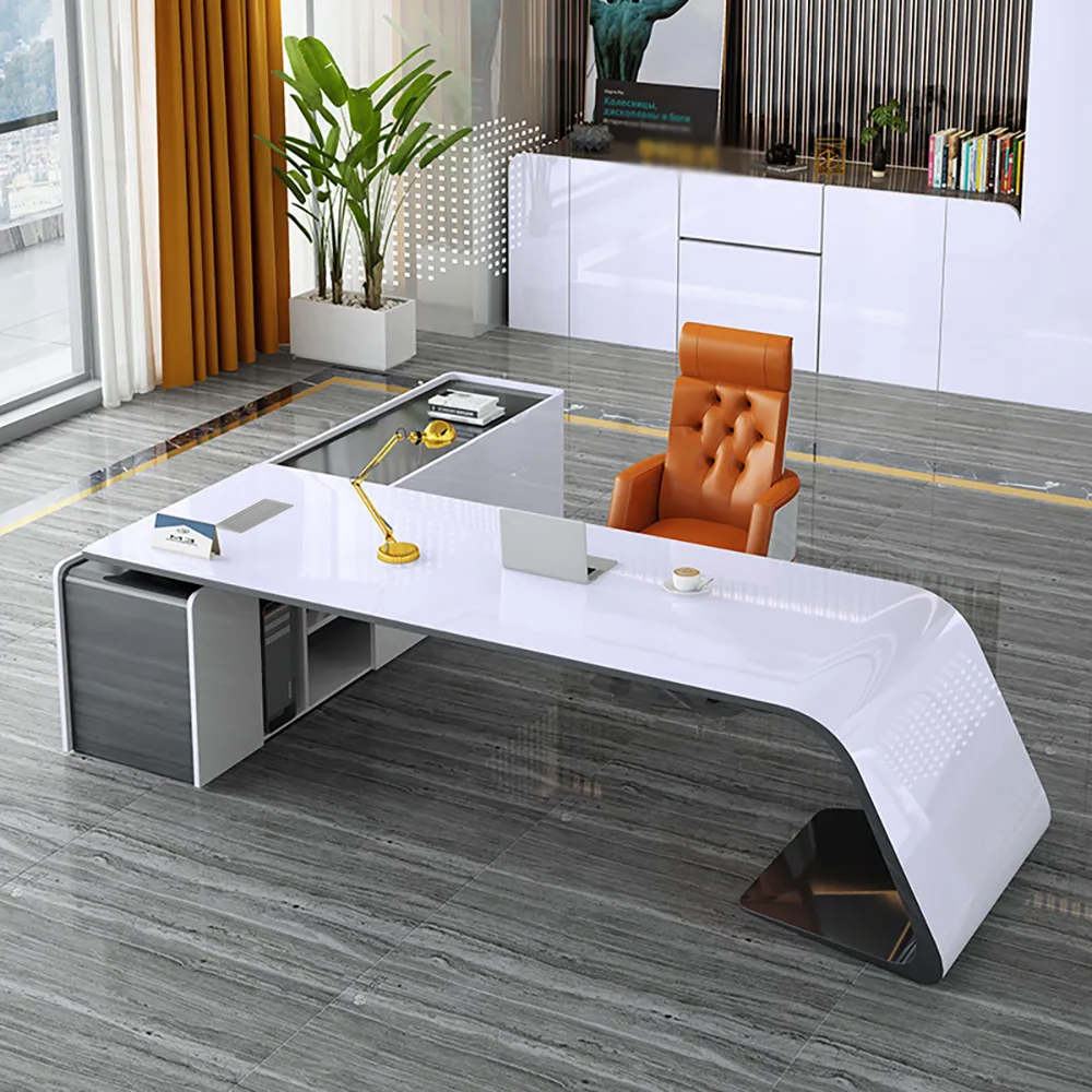 L-Shaped Right Hand Modern White Office Desk with Storage