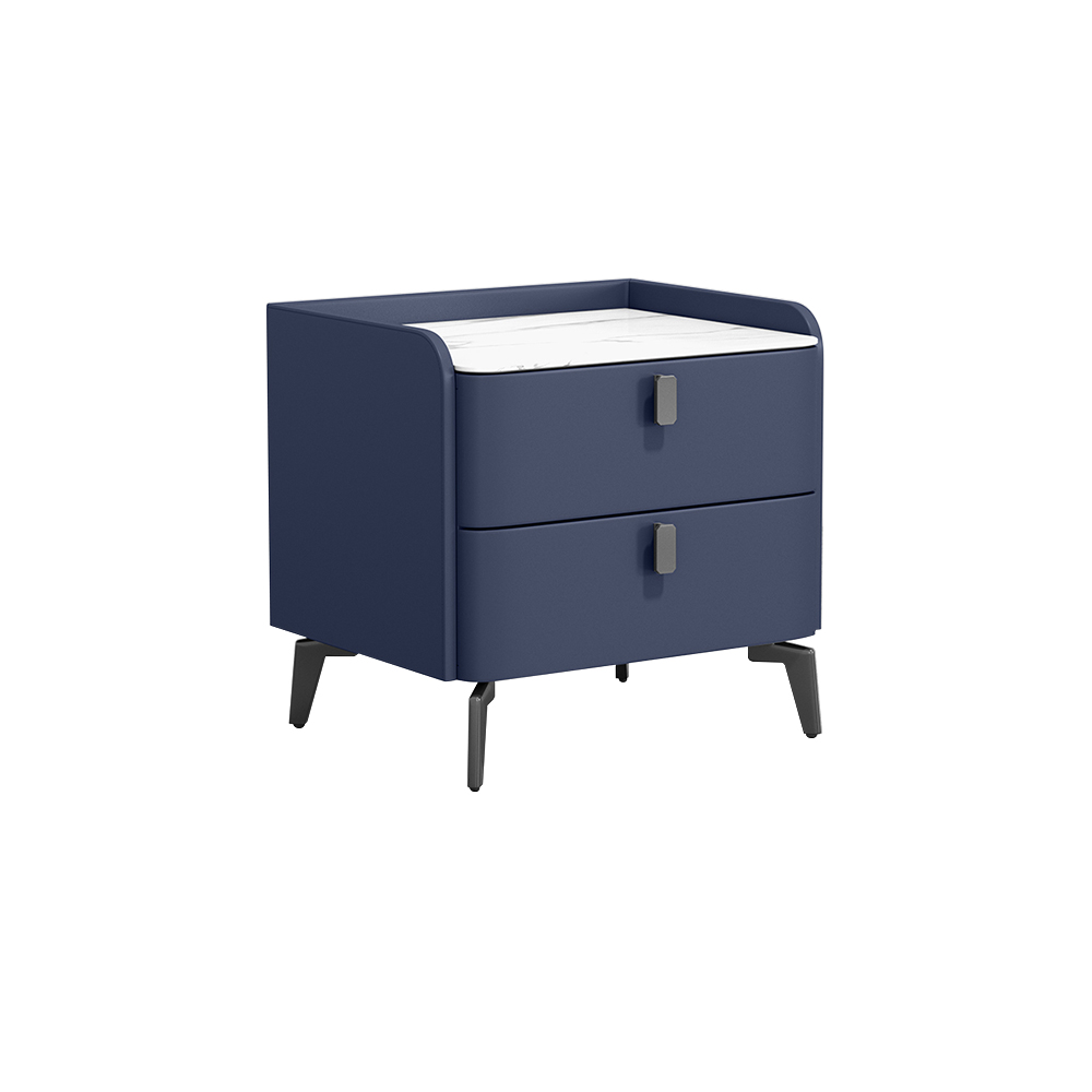 Modern Nightstand with 2 Drawers Bedroom Nightstand in Deep Blue, Faux