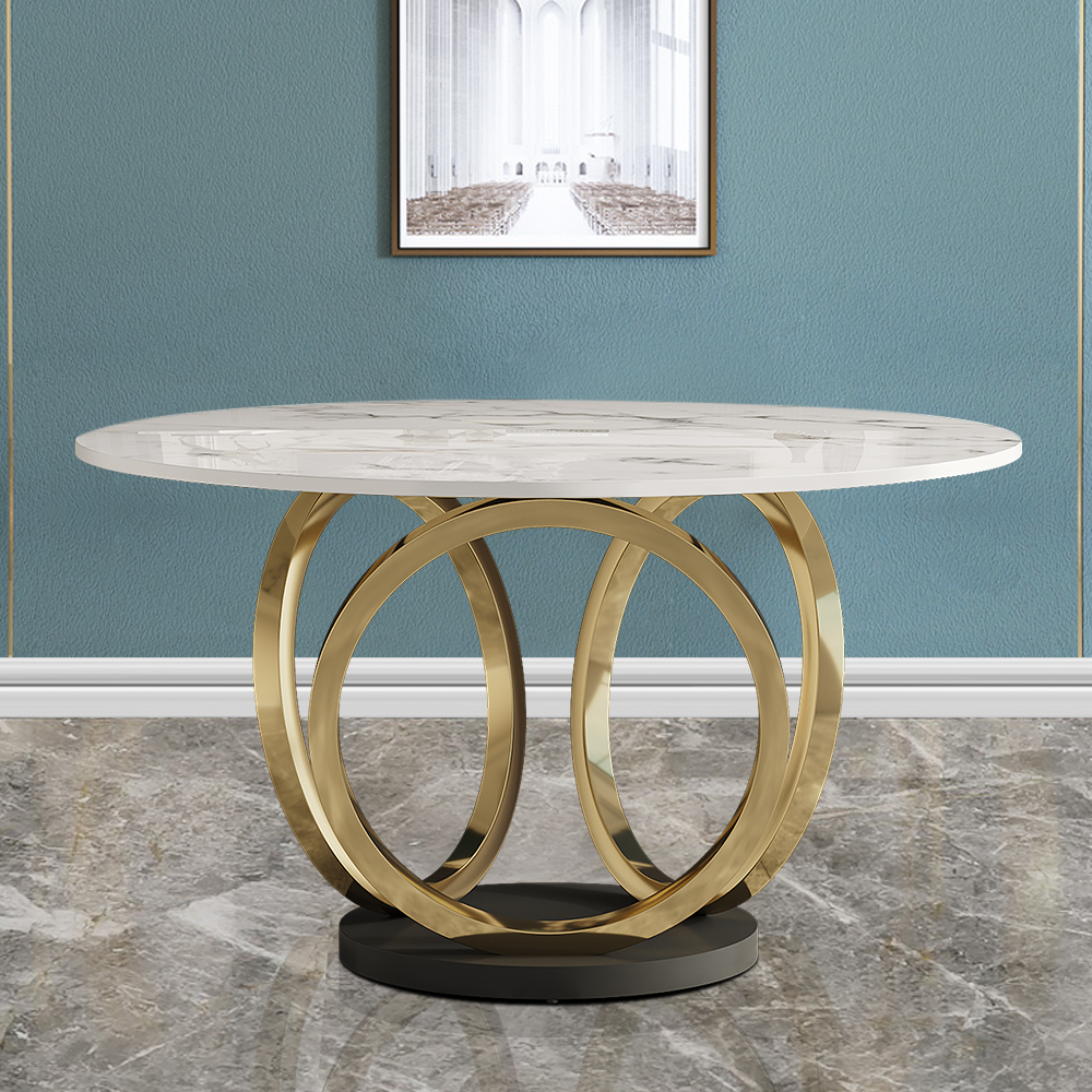 1500mm Contemporary Round Dining Table with Faux Marble Top in White