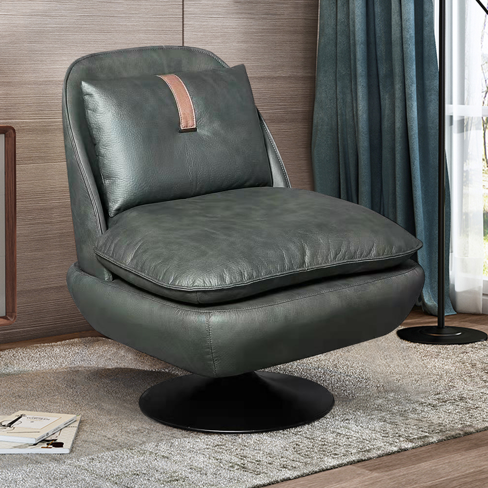 Modern Green Swivel Accent Lounge Chair LeathAire Upholstery Black