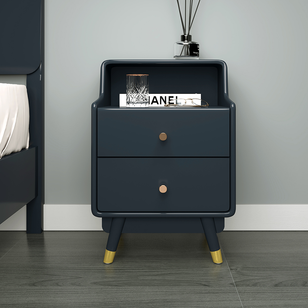 Blue Nightstand Modern Nightstand Stylish Bedside Table with 2 Drawers with Shelf