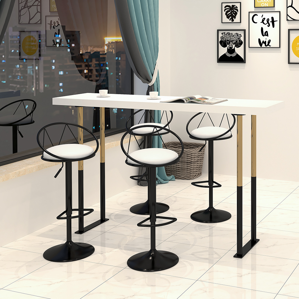 Image of Modern White PU Leather Counter Height Bar Stool Set of 2 Adjustable Height & Swivel