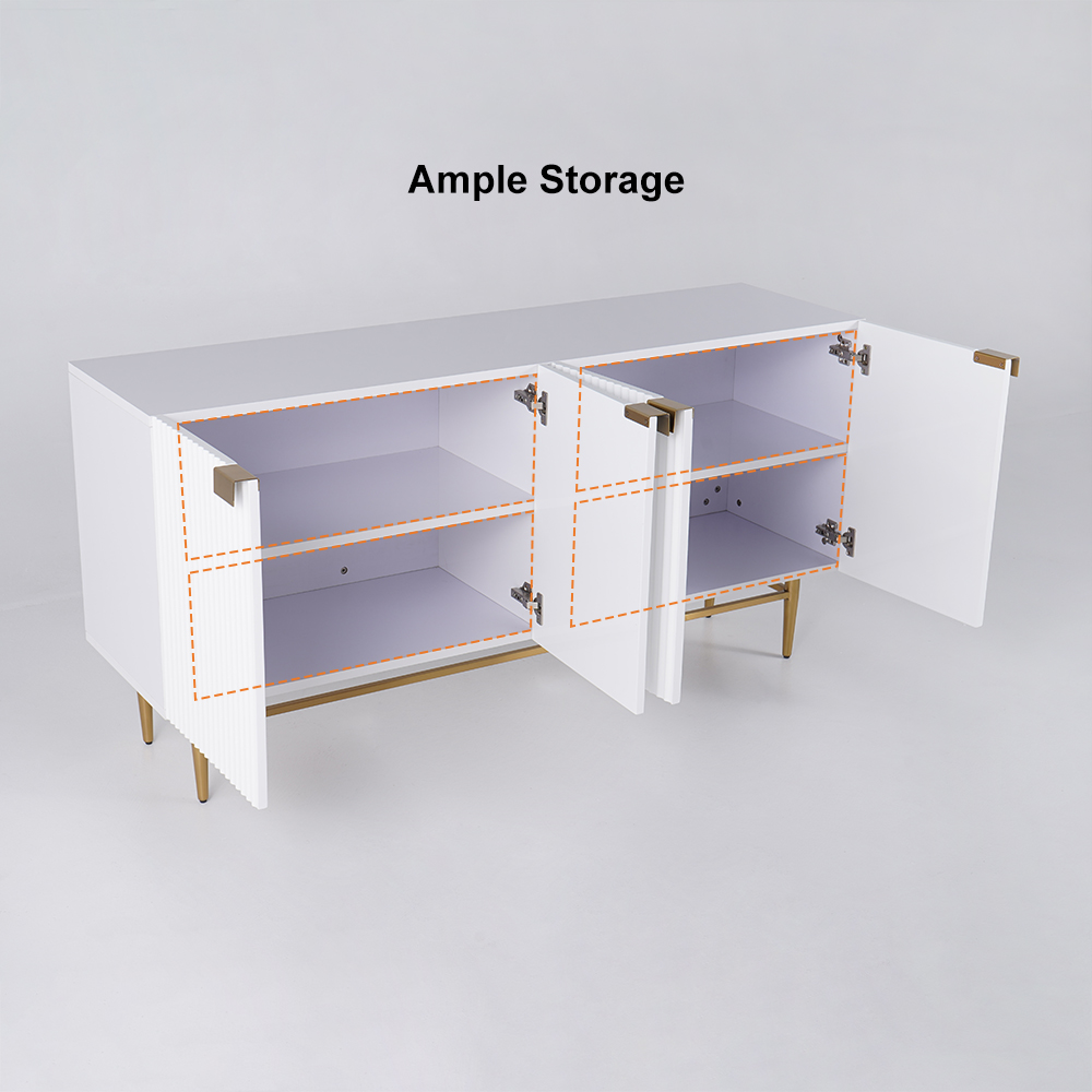 1500mm White Accent Cabinet with Doors Buffet Cabinet with Storage 4 doors Sideboard