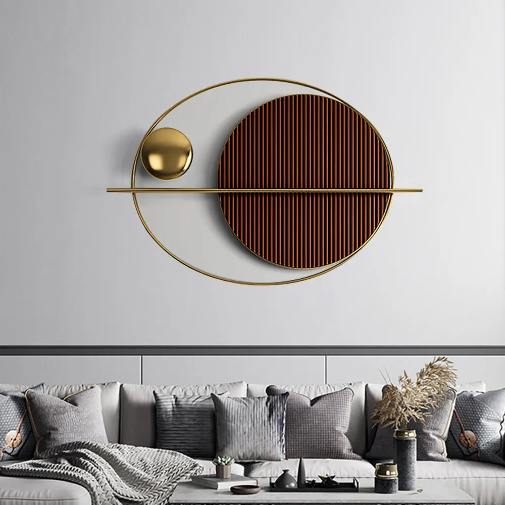 Modern Oval Geometric Wall Decor Brown Metal Hanging Accents