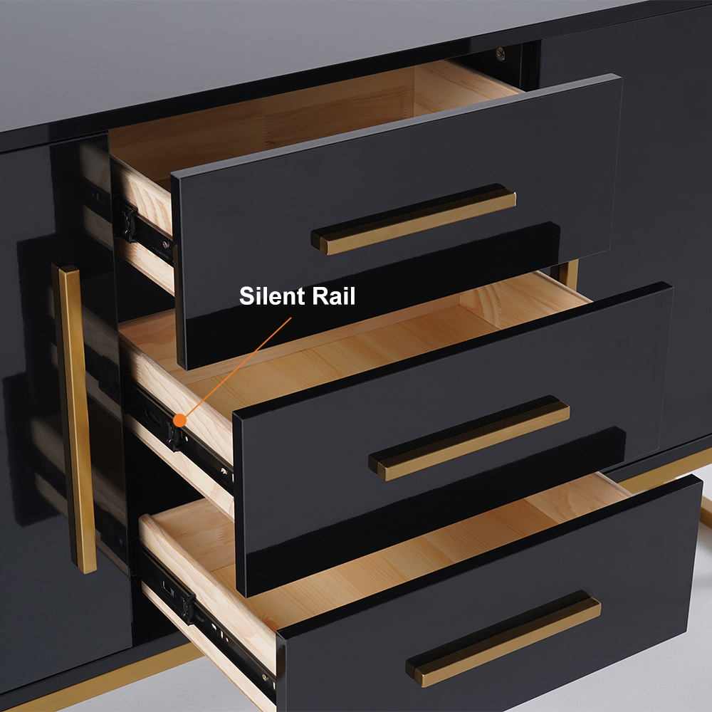 59" schwarzes Sideboard-Buffet mit Schubladen Moderner hölzerner Esszimmer-Sideboard-Schrank