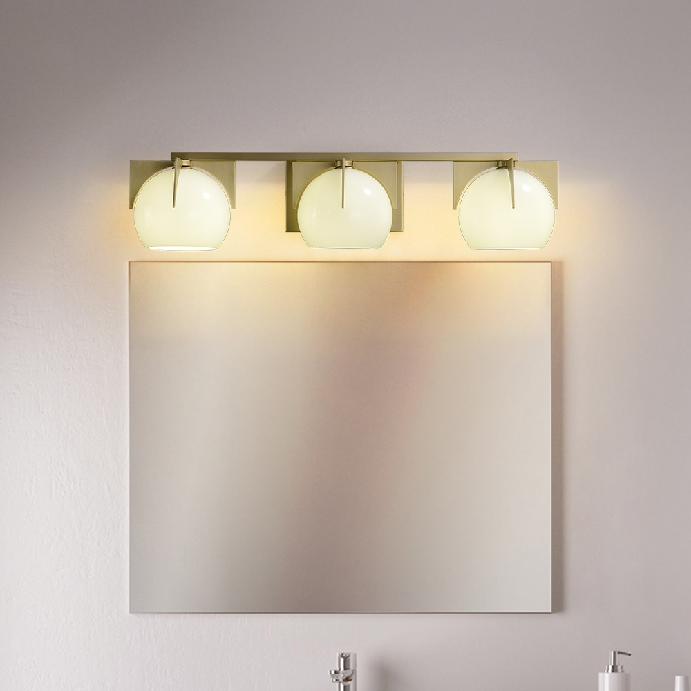 3Light White Globe Bathroom Wall Light Metal Vanity Wall Sconce in