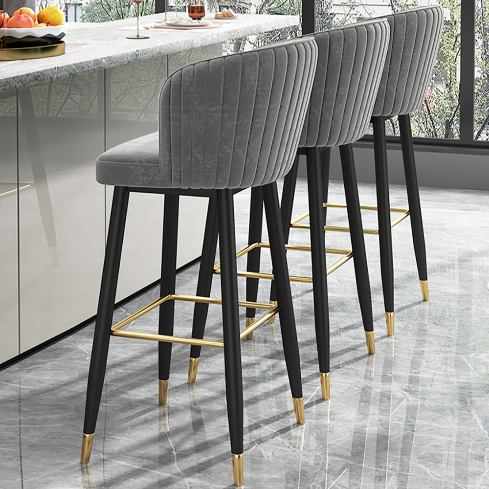 Decorica Grey Counter Height Bar Stool Tufted Upholstered Velvet