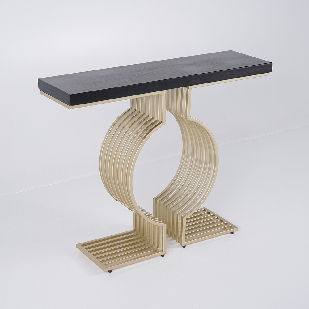 1000mm Modern Narrow Console Table with Geometric Metal Base Black Hallway Table