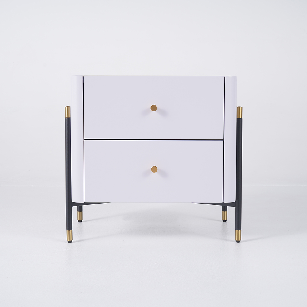 Modern Luxury Gray Nightstand 2Drawer Bedside Table with Stone Top