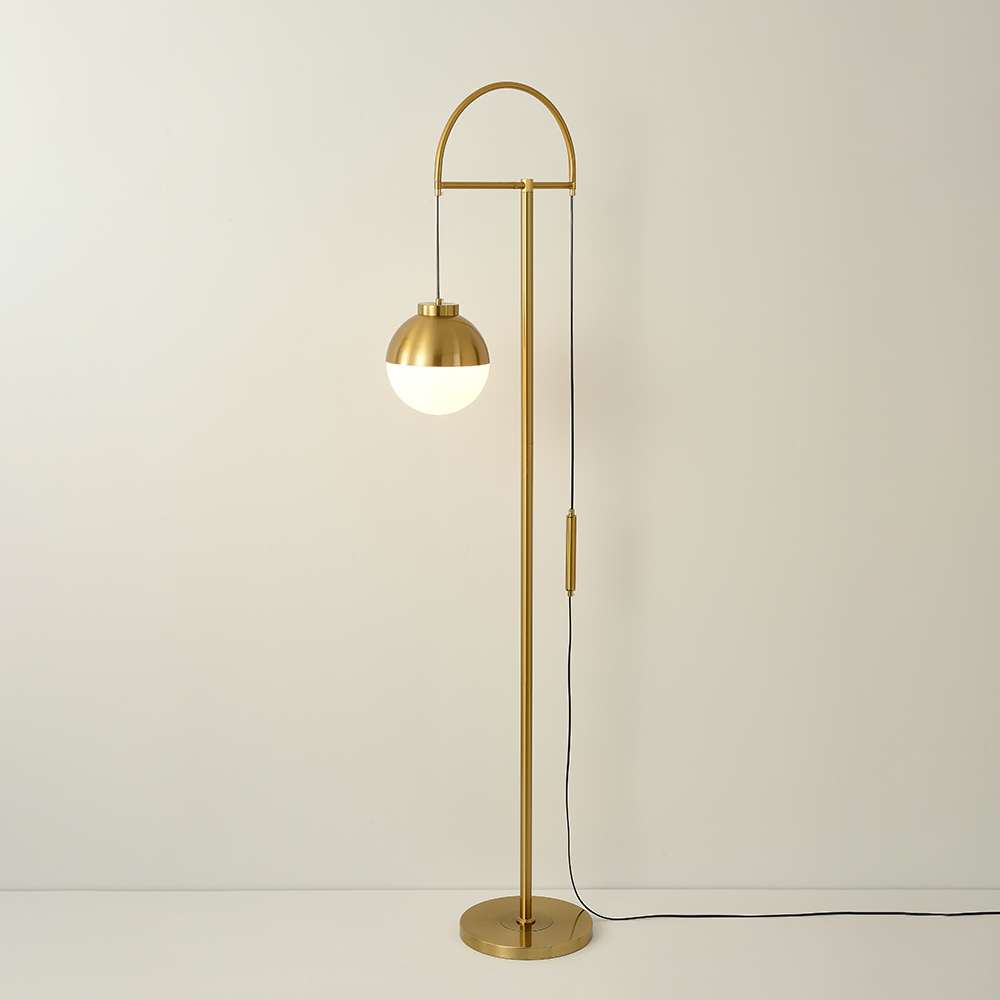 Modern Arc Gold Floor Lamp with White Glass Globe Shade 1-Light