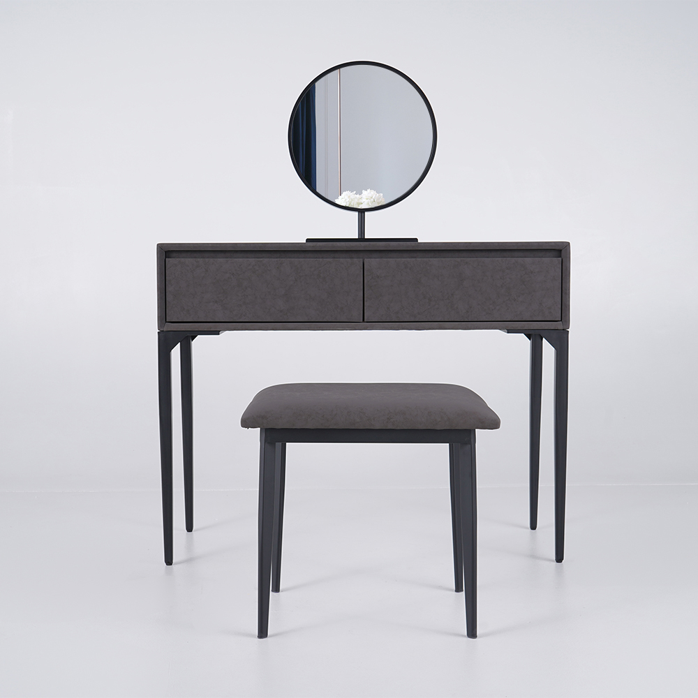 Modern Grey Makeup Vanity Set with Velvet Surface Dressing & Mirror & Stool in Small