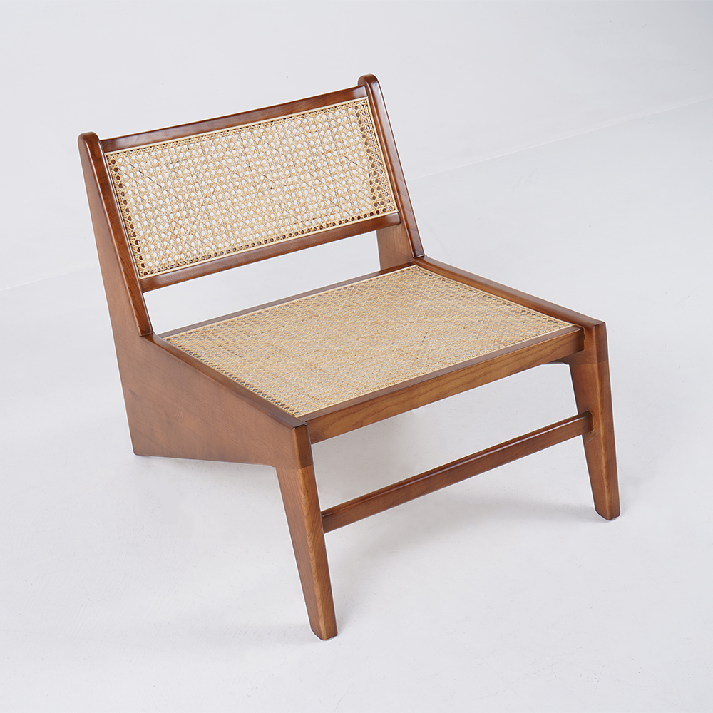 Rattan und Holz Lounge Chair Akzent Stuhl in Nussbaum
