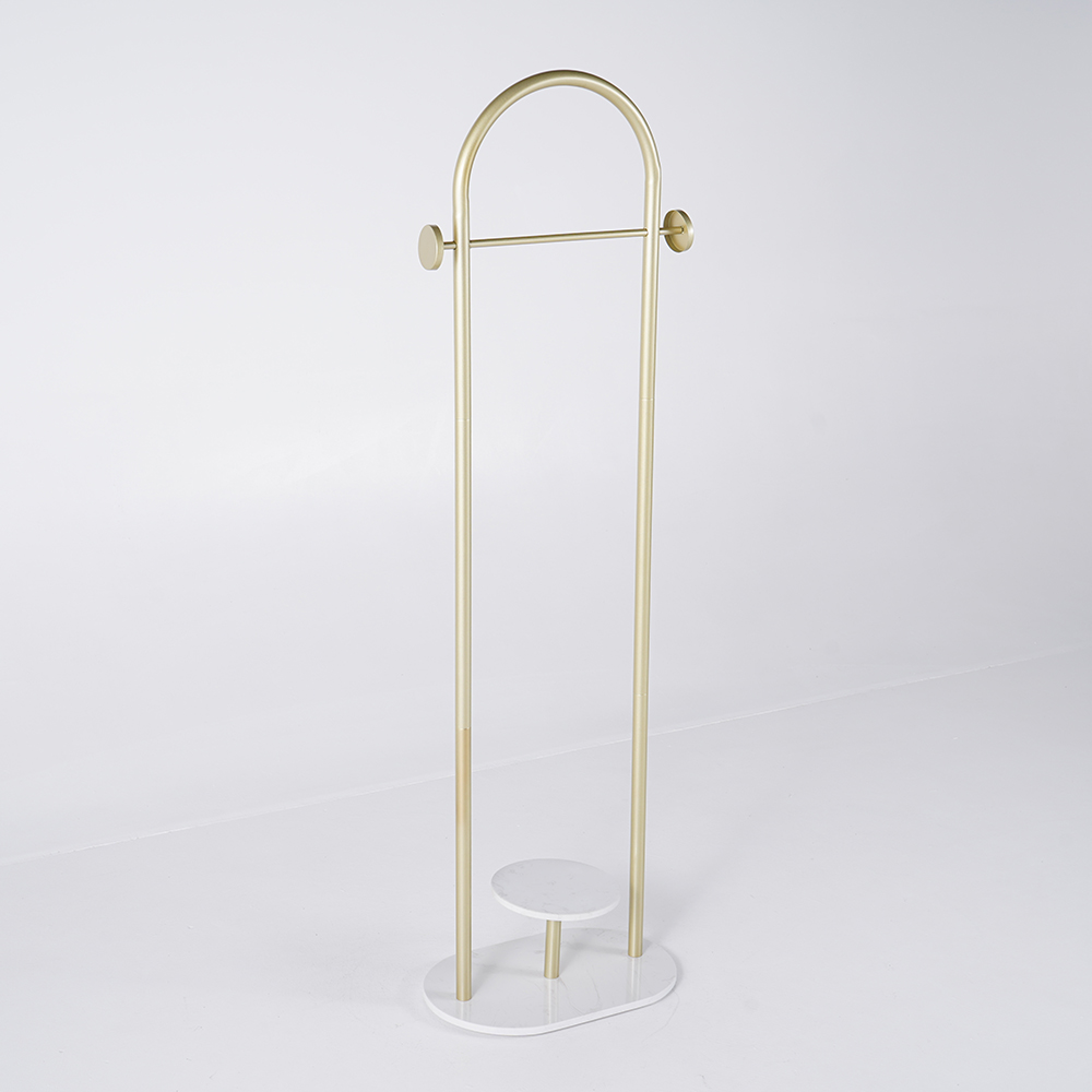 Gold Coat Stand Small Metal Garment Stand with Shelves Faux Marble Base