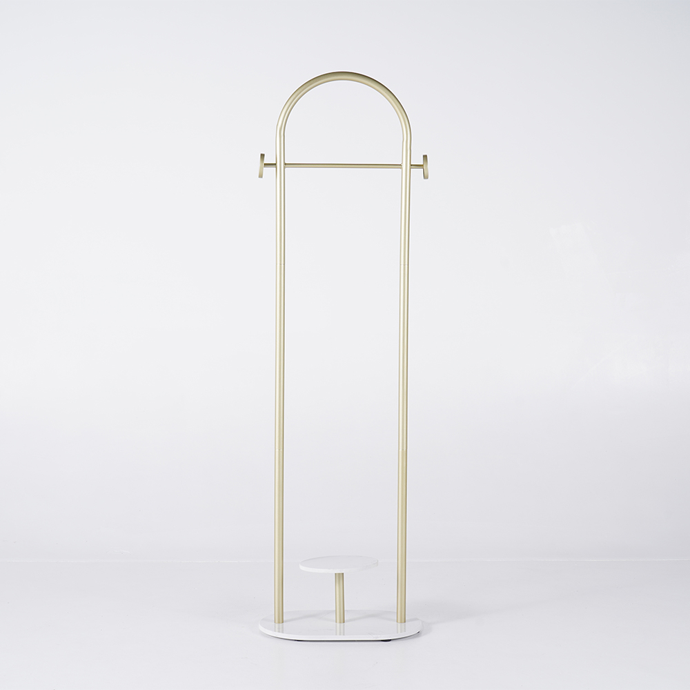 Gold Coat Stand Small Metal Garment Stand with Shelves Faux Marble Base