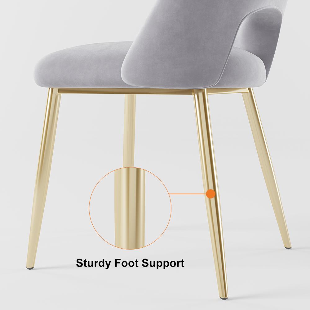 Modern Gray Upholstered Dining Chairs Set of 2 with Hollow Back & Gold