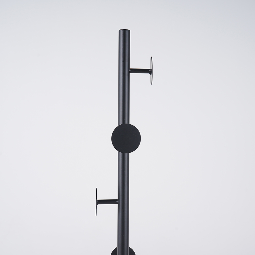 1700mm Hallway Metal Round Hooks Coat Stand with Umbrella Stand Base-Black