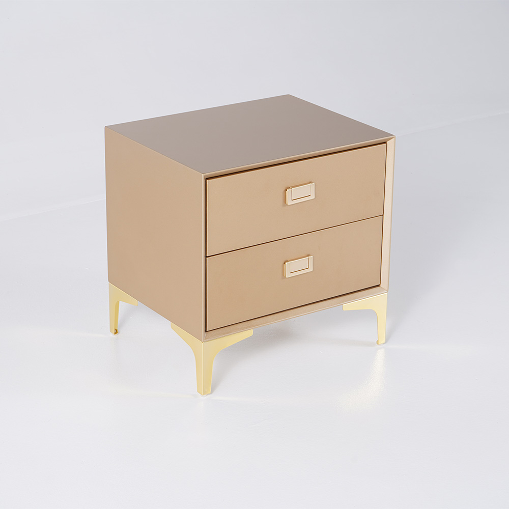 Modern Champagne Bedside Table 2 -Drawer Nightstand in Gold Finish