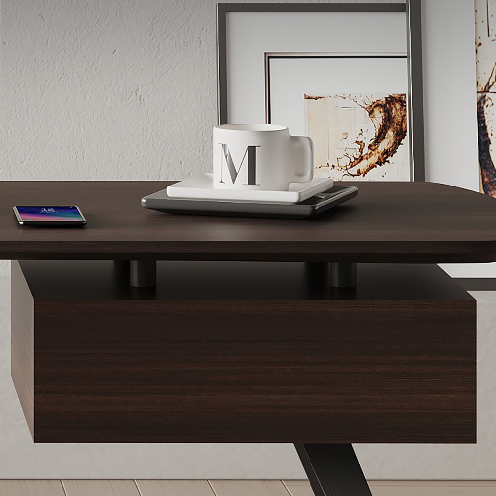 55" Modern Walnut Office Desk Rectangular Writing Desk with 1 Drawer