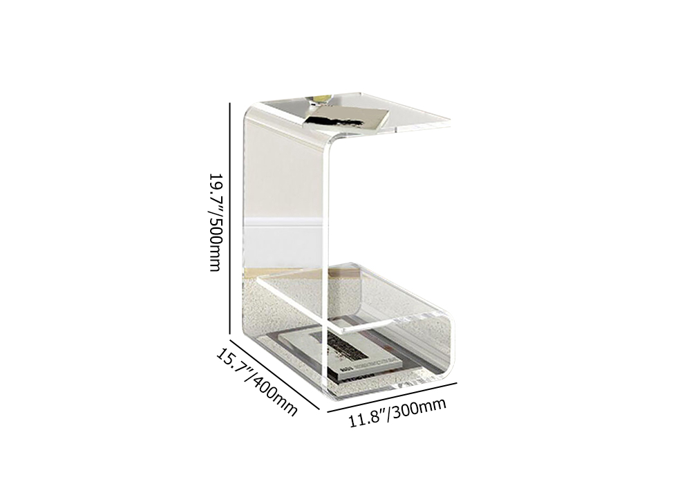 Modern Clear Acrylic End Table with Storage C-Shaped Side Table