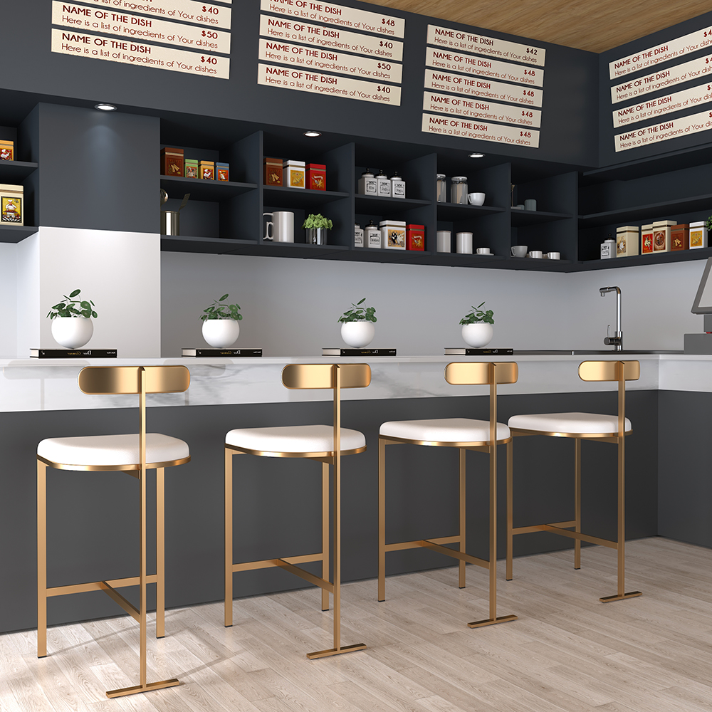 Image of Modern Metal Counter Height Bar Stools with Back Kitchen Chair