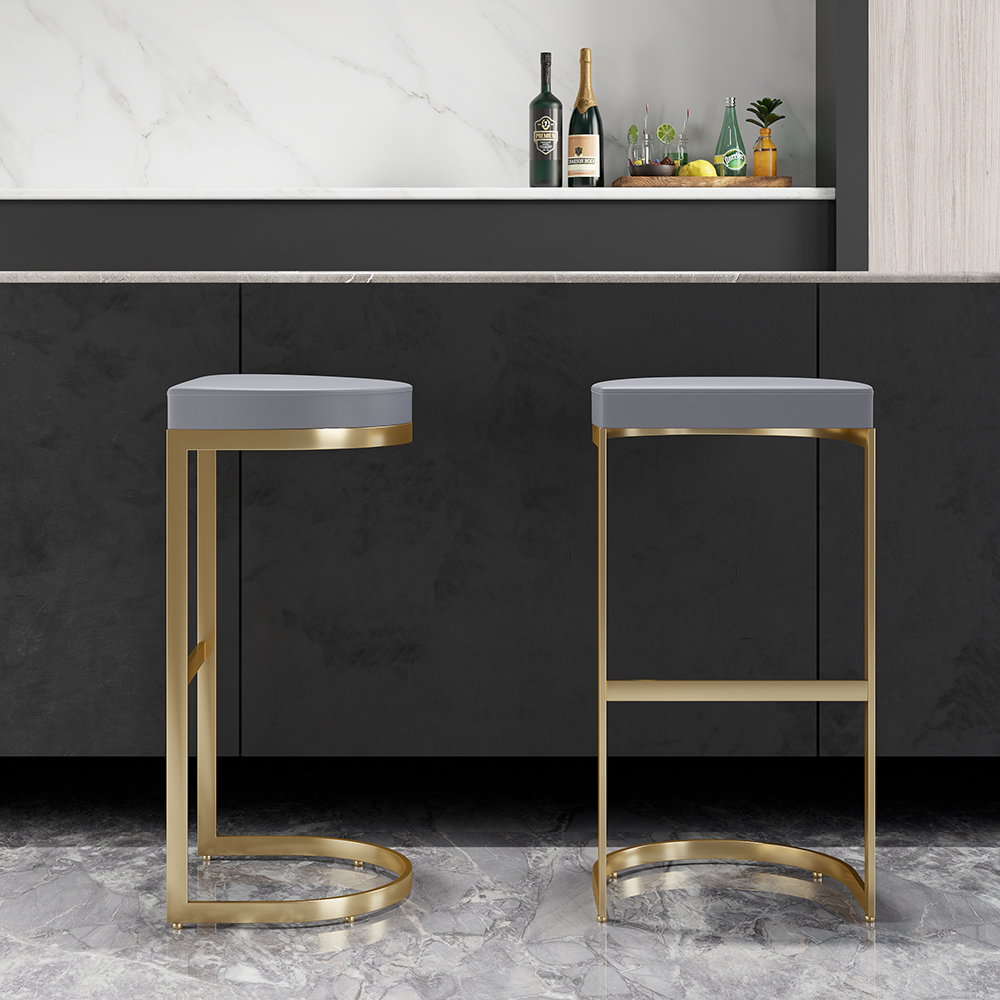Modern PU Leather Grey Counter Height Bar Stool Home Counter Stool with Gold Frame