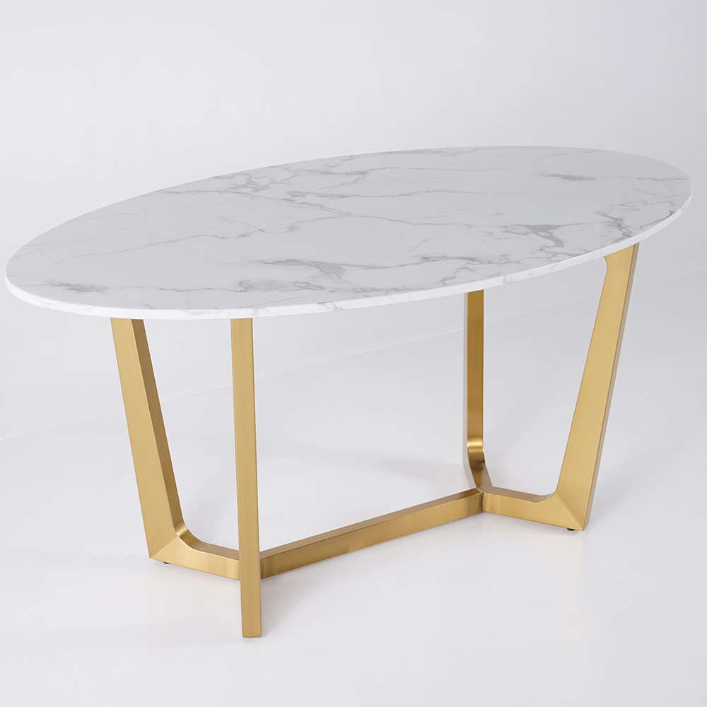 Oval Dining Table White Faux Marble Dining Table Modern 63 Dining Table With Gold Frame Homary