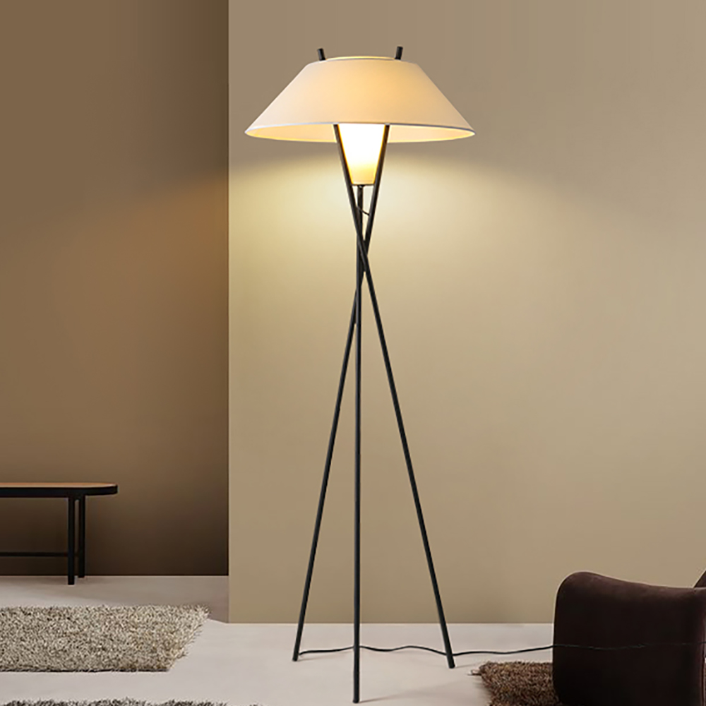 Image of 65" Tripod Floor Lamp Black Slim Stand and White Fabric Shade