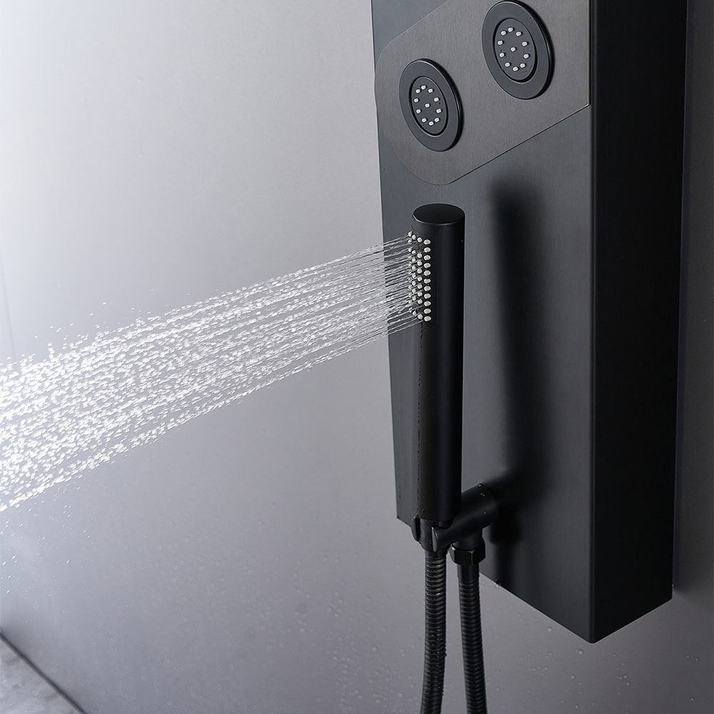 55" Black Rainfall Shower Panel with Handheld Shower Adjustable Shower Head & Body Jets