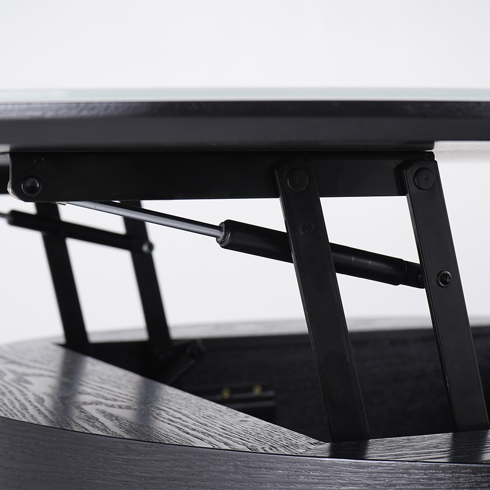 Round LiftTop Coffee Table with Storage White & Black without Stools