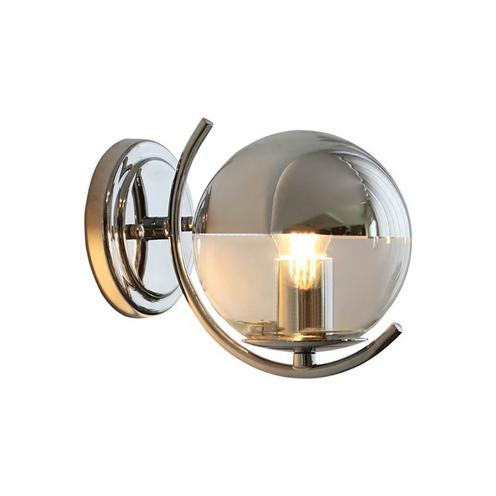 Modern Chrome 1-Light Wall Sconce with Globe Glass Shade