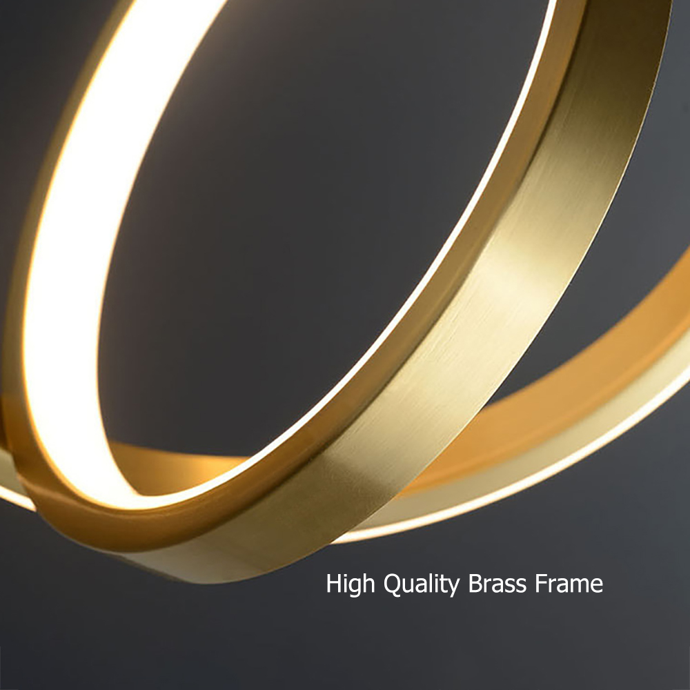 Gold Geometric Pendant Light 2-Ring LED Hanging Light in Brass