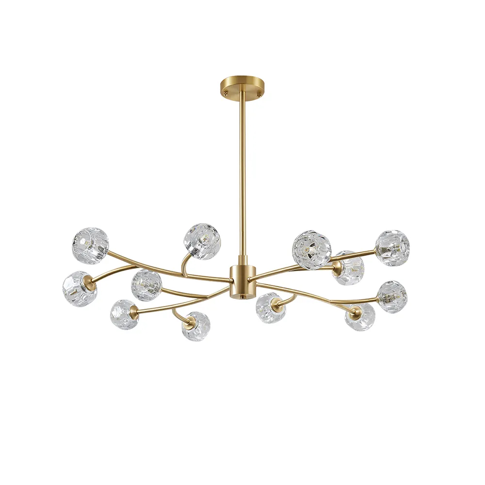 Budio Modern Brass 12Light Branching Crystal Chandelier for Living