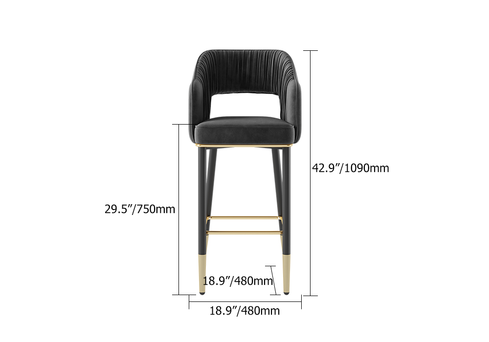 Modern Gray Velvet Counter Height Bar Stool with FootrestHomary