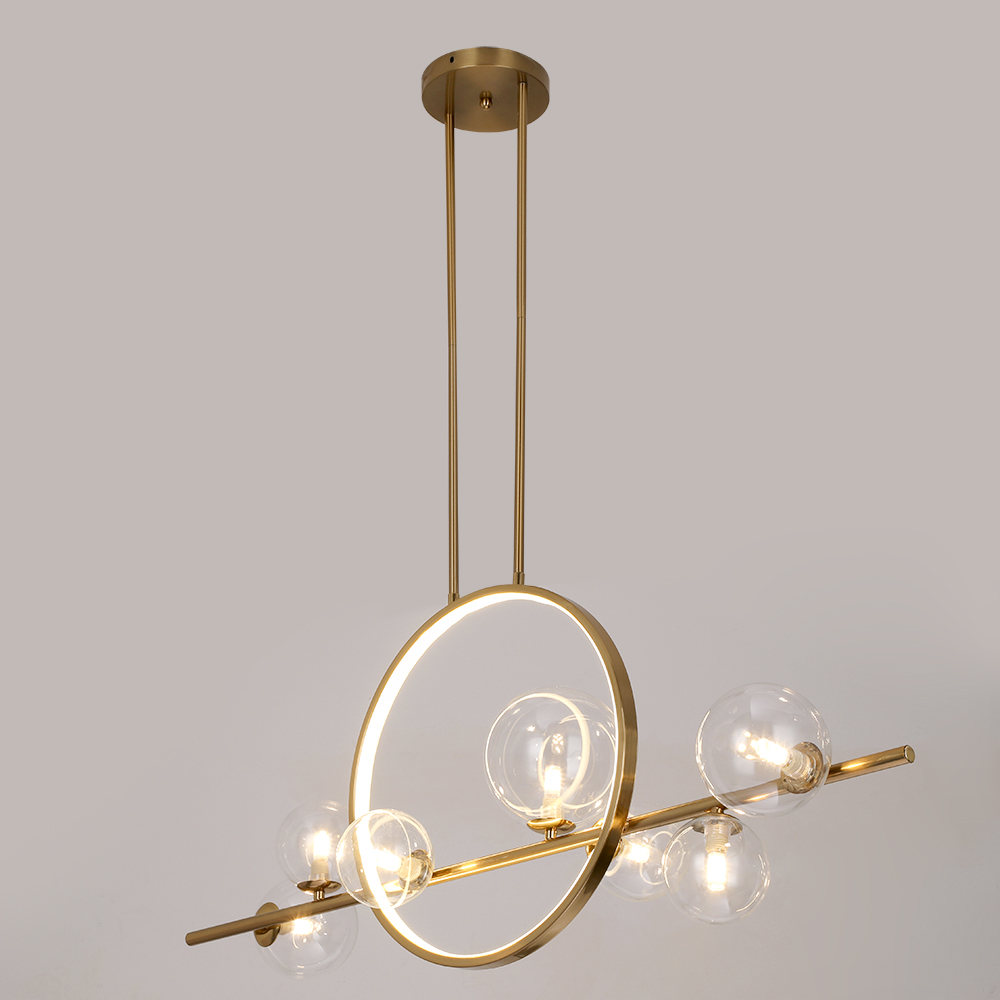 Modern Linear Gold Kitchen Island Light 7-Light Glass Globe Shade