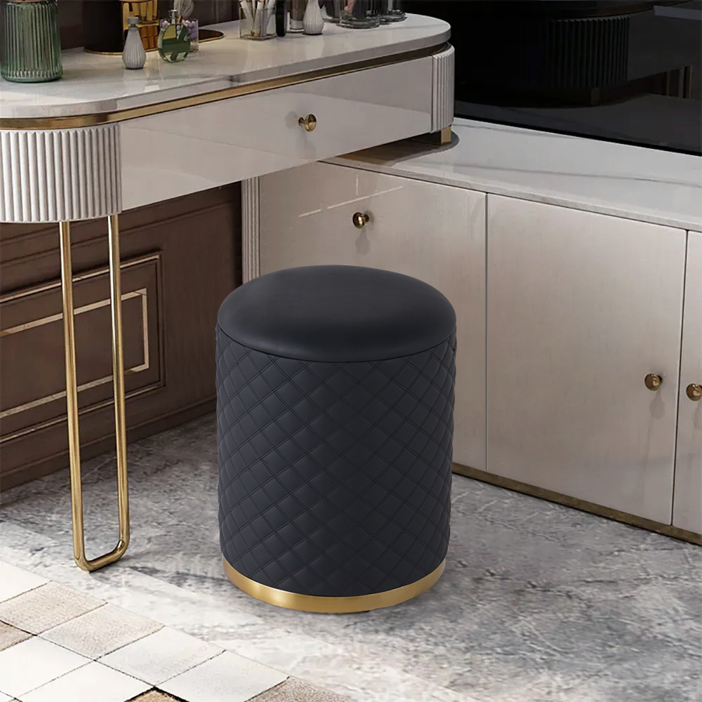 400mm Small Round Vanity Stool PU Leather Upholstered Ottoman Stool