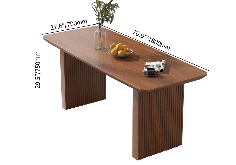 71" Farmhouse Rectangle Dining Table Walnut Solid Wood Table for 8 Person
