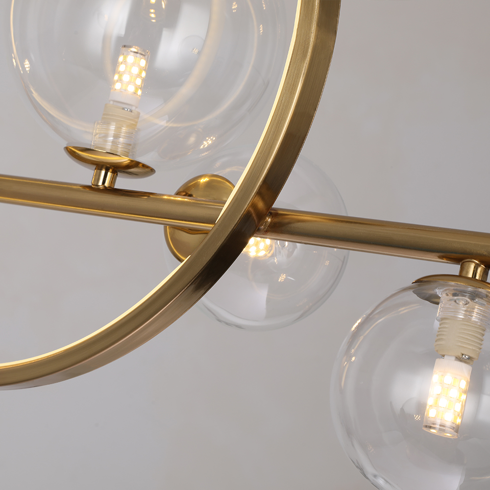 Modern Linear Gold Kitchen Island Light 7-Light Glass Globe Shade