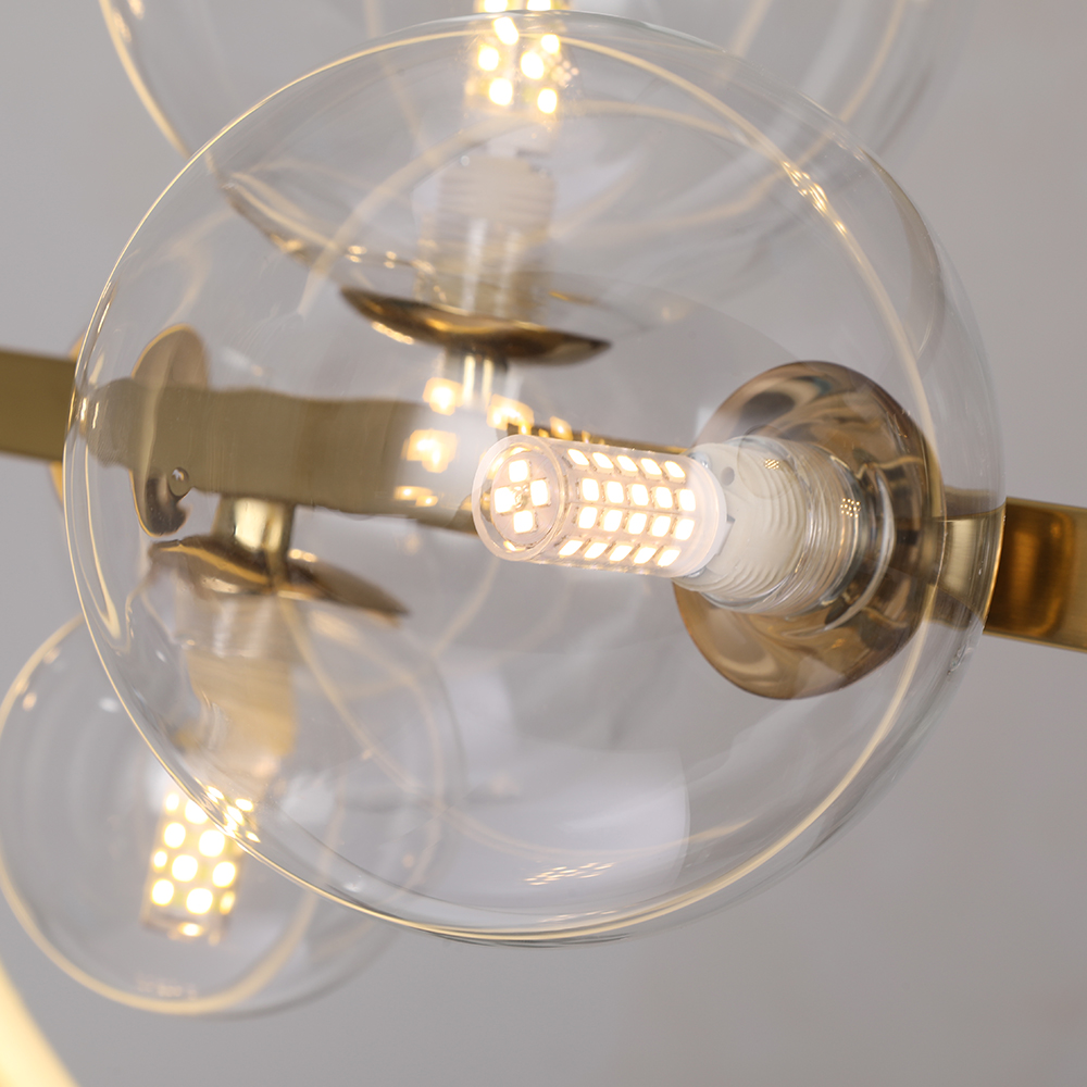 10-Light Gold Modern Kitcehn Island Light for Dining Room with Glass Globe Shade