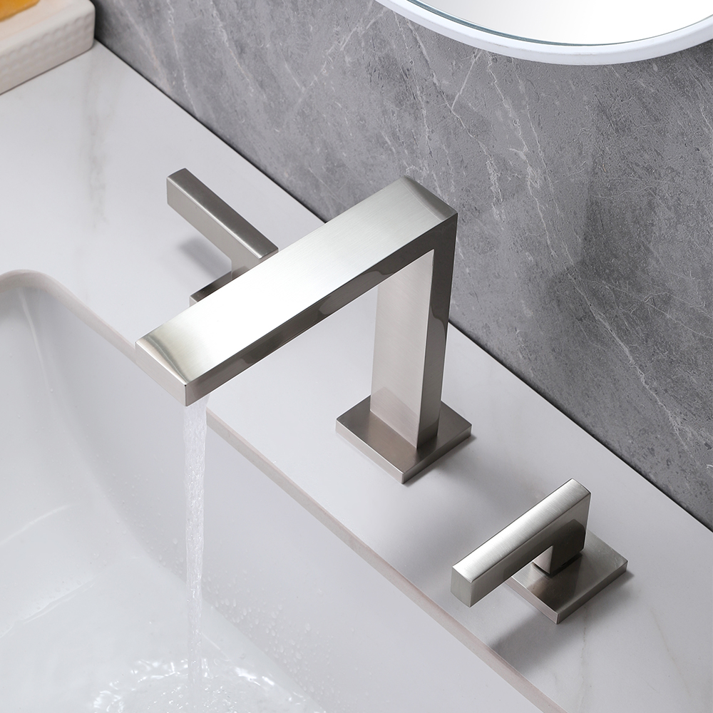 Modern Widespread Brushed Nickel Bathroom Sink Faucet Double Handle Solid Brass