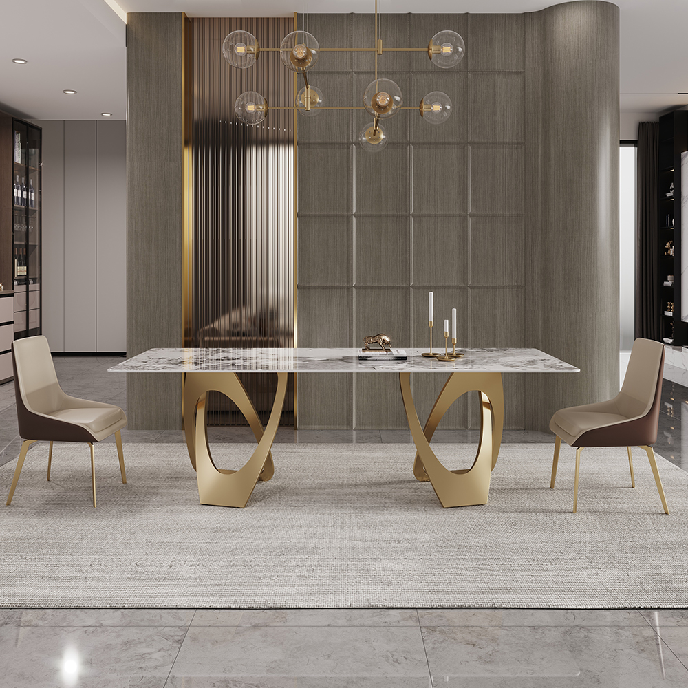 71" Contemporary Dining Table in Gold for 8 Seaters with Sintered Stone